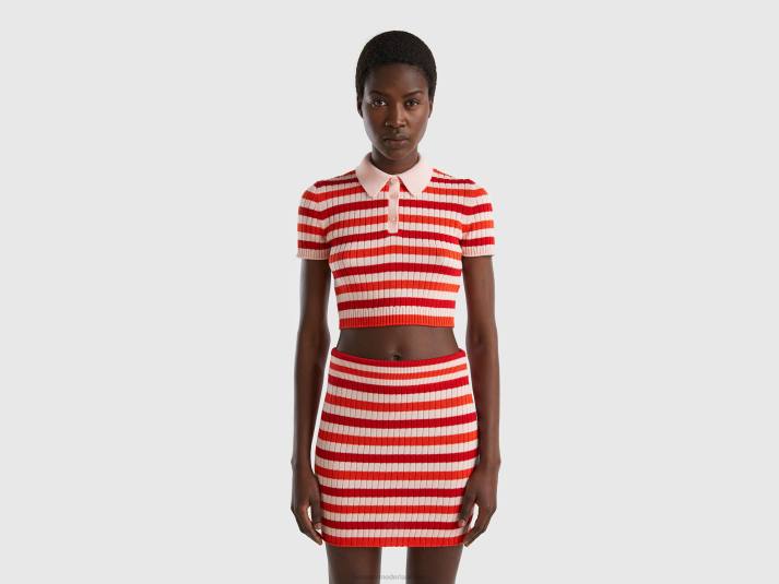 vrouwen Benetton gestreepte cropped polo rood 4R6225