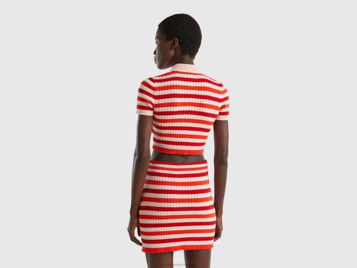 vrouwen Benetton gestreepte cropped polo rood 4R6225