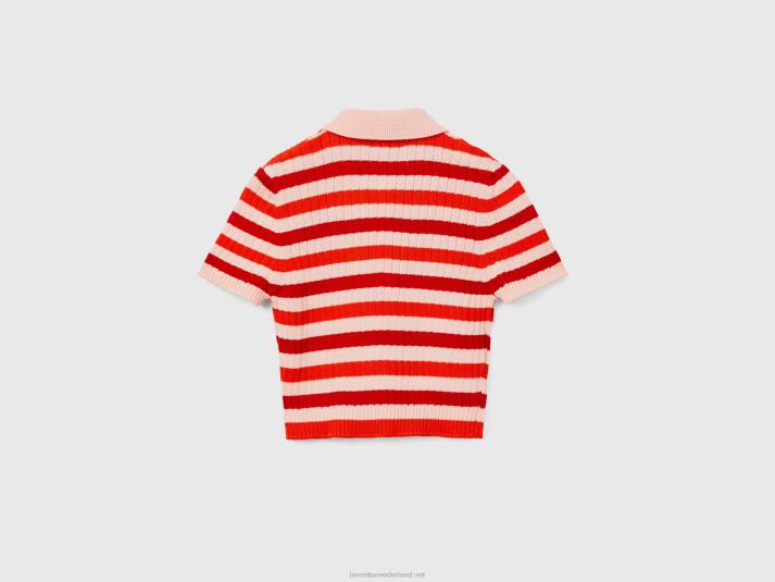 vrouwen Benetton gestreepte cropped polo rood 4R623505