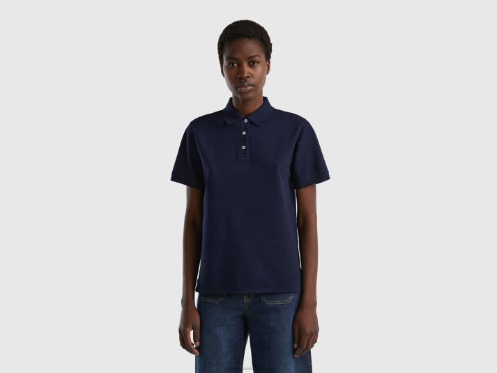 vrouwen Benetton polo van biologisch stretchkatoen donkerblauw 4R62333