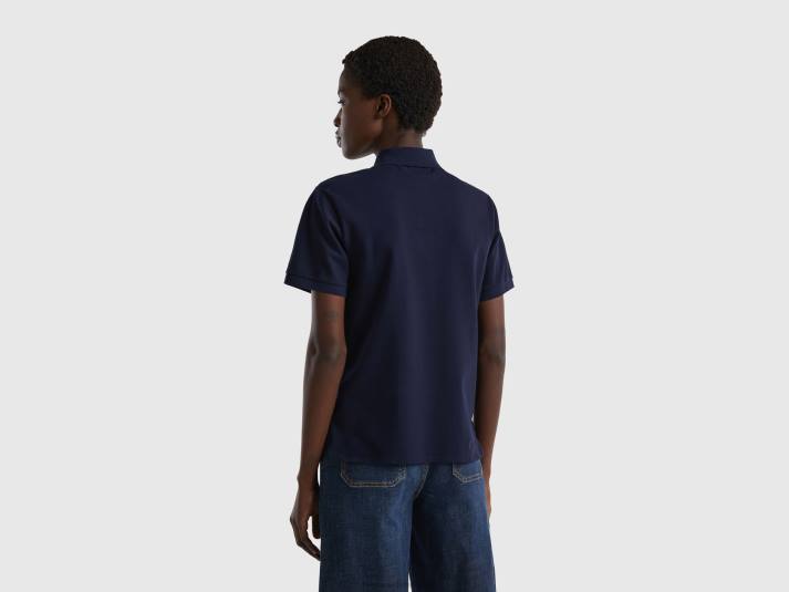 vrouwen Benetton polo van biologisch stretchkatoen donkerblauw 4R62333