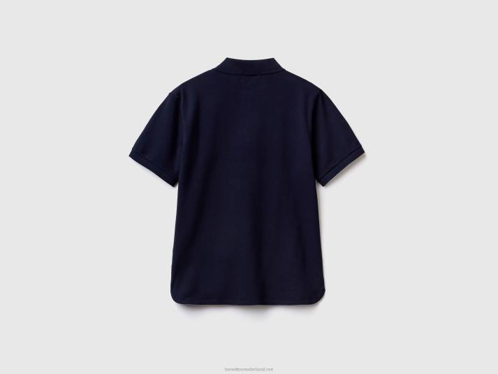 vrouwen Benetton polo van biologisch stretchkatoen donkerblauw 4R62333