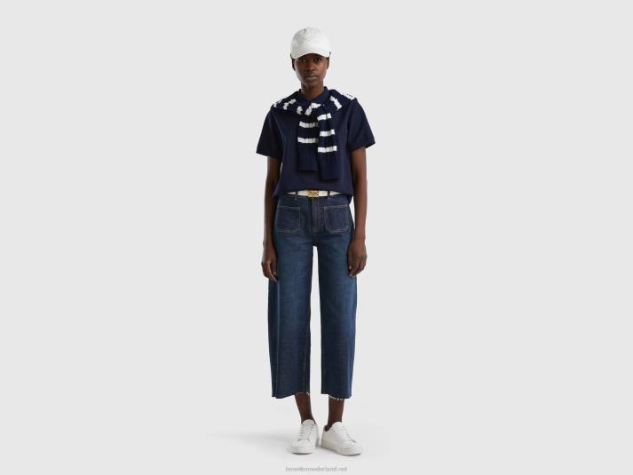 vrouwen Benetton polo van biologisch stretchkatoen donkerblauw 4R623809