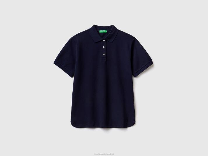 vrouwen Benetton polo van biologisch stretchkatoen donkerblauw 4R623809