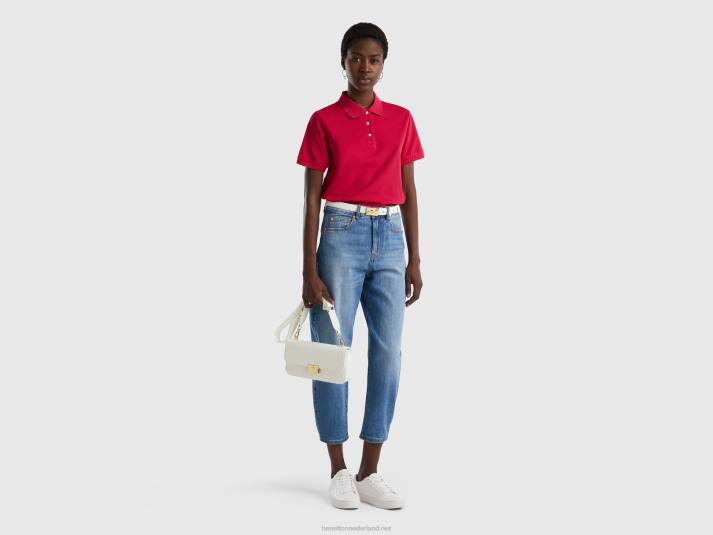 vrouwen Benetton polo van biologisch stretchkatoen fuchsia 4R623785