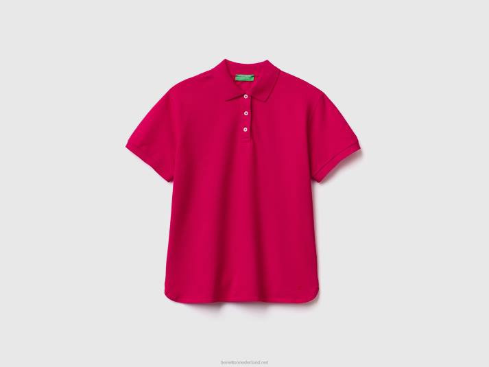 vrouwen Benetton polo van biologisch stretchkatoen fuchsia 4R623785