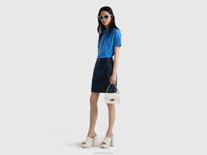 vrouwen Benetton polo van biologisch stretchkatoen lichtblauw 4R623882
