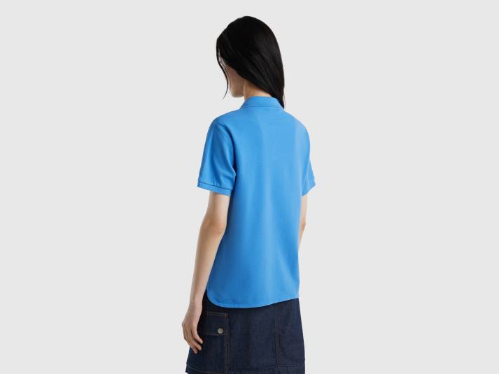 vrouwen Benetton polo van biologisch stretchkatoen lichtblauw 4R62411