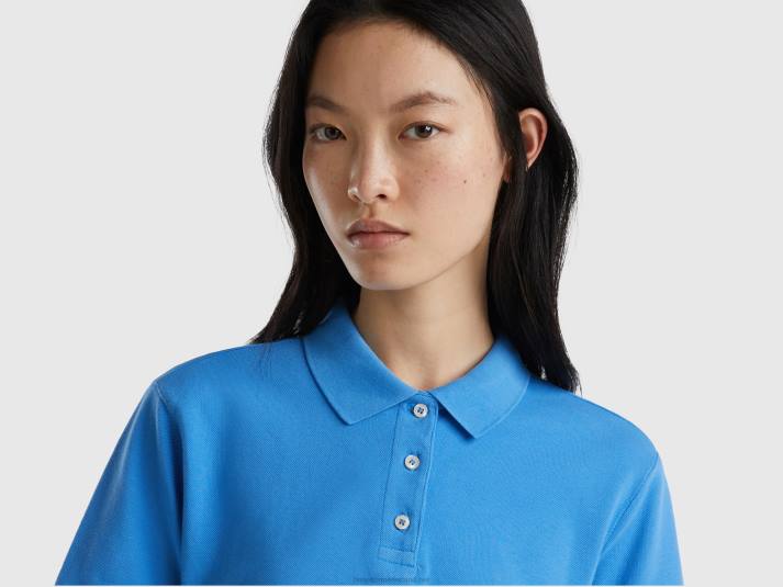 vrouwen Benetton polo van biologisch stretchkatoen lichtblauw 4R62411