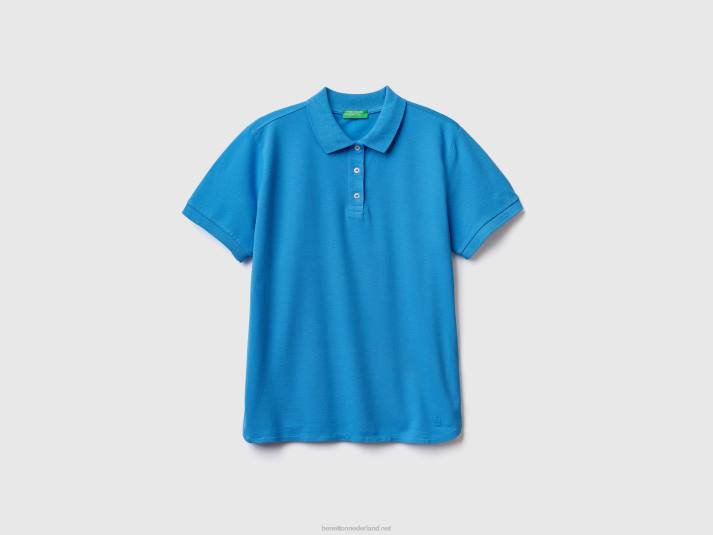vrouwen Benetton polo van biologisch stretchkatoen lichtblauw 4R62411