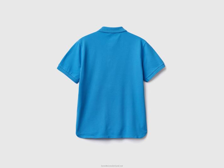 vrouwen Benetton polo van biologisch stretchkatoen lichtblauw 4R62411