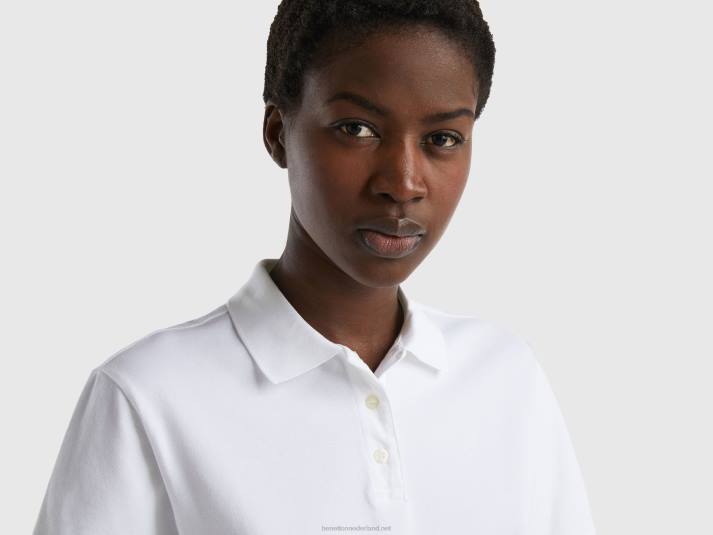 vrouwen Benetton polo van biologisch stretchkatoen wit 4R62317