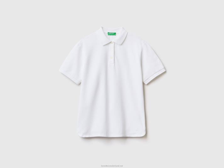 vrouwen Benetton polo van biologisch stretchkatoen wit 4R62317