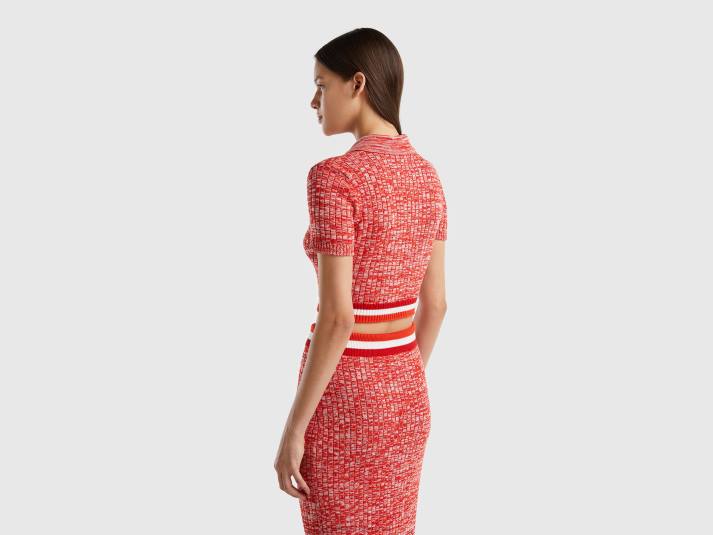 vrouwen Benetton rode cropped gebreide polo rood 4R623550