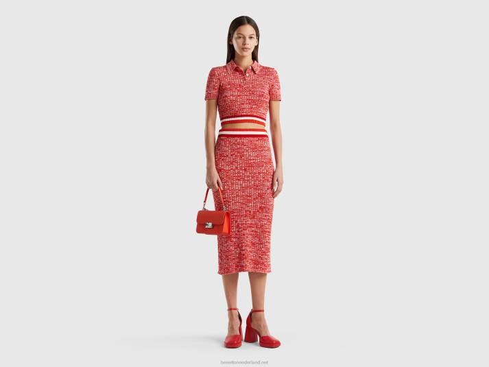 vrouwen Benetton rode cropped gebreide polo rood 4R623550