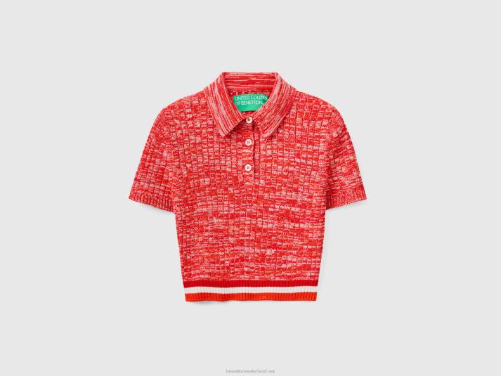 vrouwen Benetton rode cropped gebreide polo rood 4R623550
