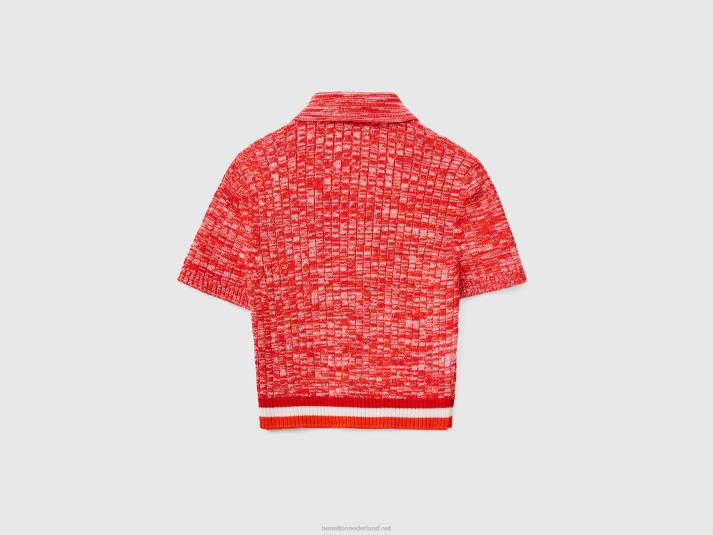 vrouwen Benetton rode cropped gebreide polo rood 4R623550