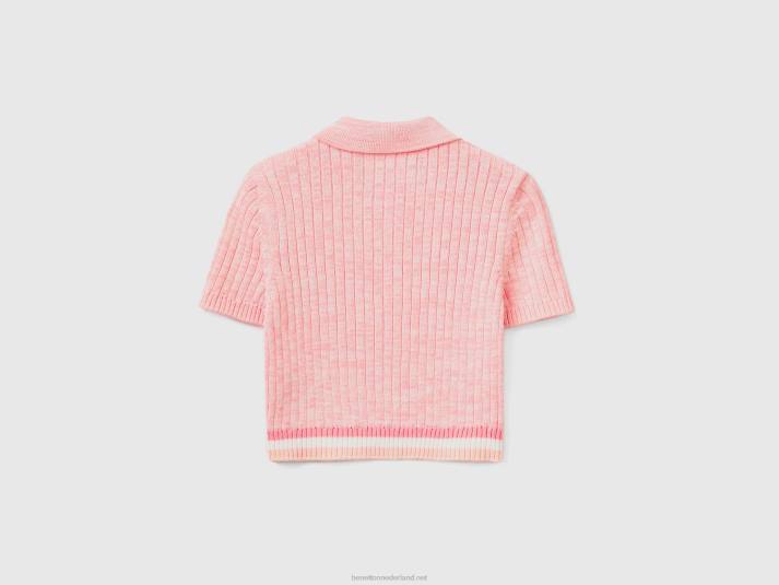vrouwen Benetton roze cropped gebreide polo roze 4R623527