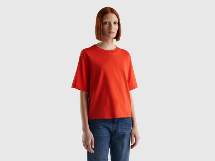 vrouwen Benetton Boxy-fit T-shirt van 100% katoen rood 4R62320