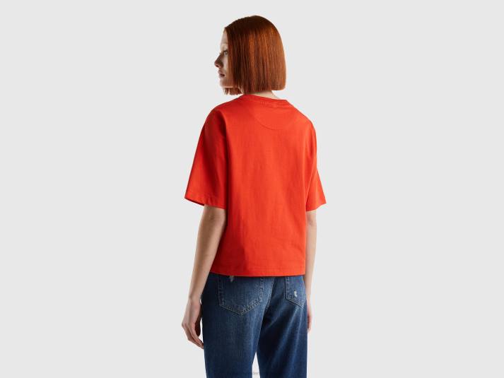 vrouwen Benetton Boxy-fit T-shirt van 100% katoen rood 4R62320