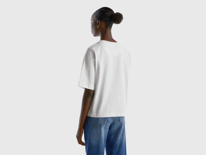 vrouwen Benetton Boxy-fit T-shirt van 100% katoen wit 4R62473