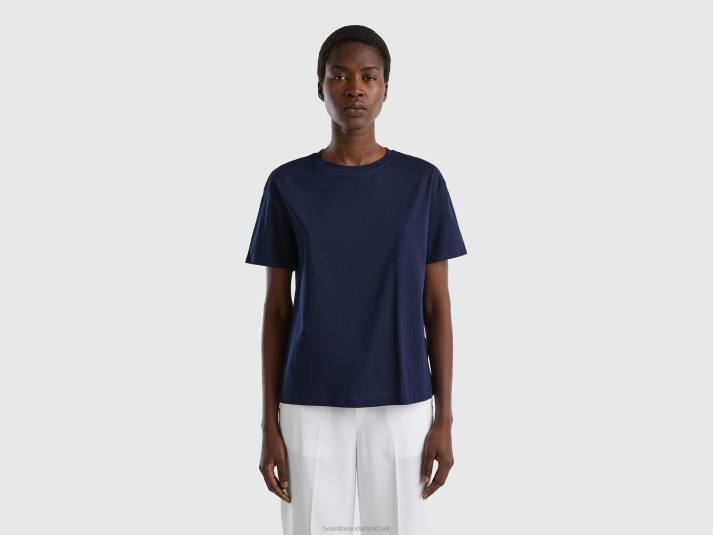 vrouwen Benetton T-shirt met korte mouwen van 100% katoen donkerblauw 4R62313
