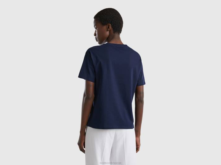 vrouwen Benetton T-shirt met korte mouwen van 100% katoen donkerblauw 4R62313
