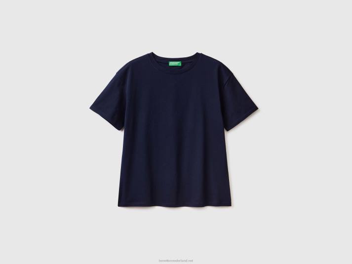 vrouwen Benetton T-shirt met korte mouwen van 100% katoen donkerblauw 4R62313