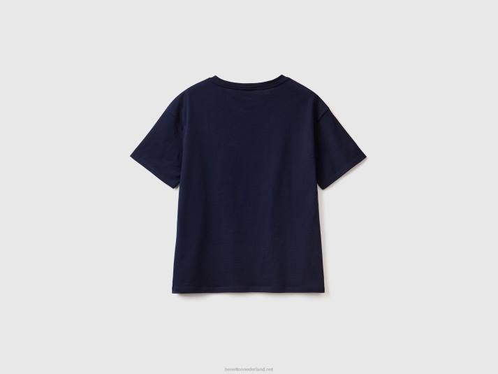 vrouwen Benetton T-shirt met korte mouwen van 100% katoen donkerblauw 4R62313