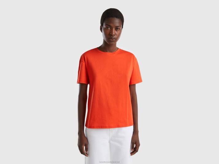 vrouwen Benetton T-shirt met korte mouwen van 100% katoen rood 4R62387
