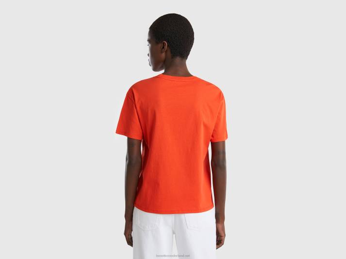 vrouwen Benetton T-shirt met korte mouwen van 100% katoen rood 4R62387