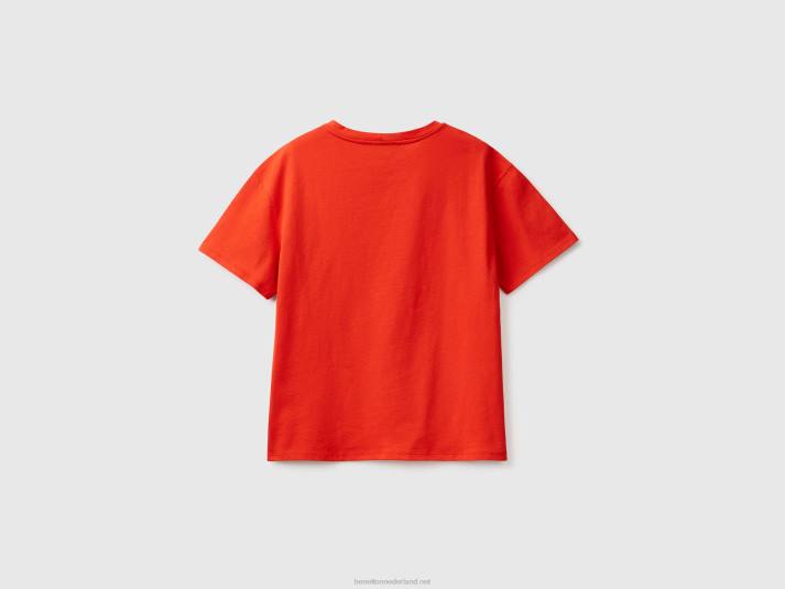 vrouwen Benetton T-shirt met korte mouwen van 100% katoen rood 4R62387