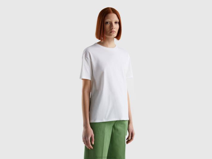 vrouwen Benetton T-shirt met korte mouwen van 100% katoen wit 4R62325