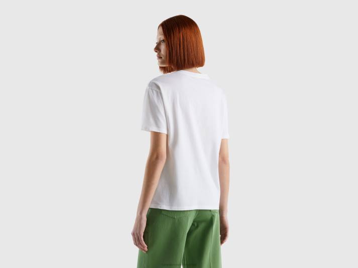 vrouwen Benetton T-shirt met korte mouwen van 100% katoen wit 4R62325