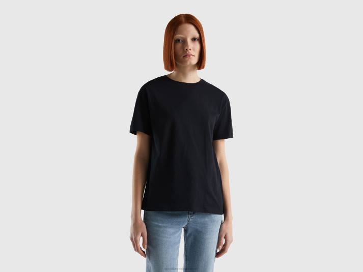 vrouwen Benetton T-shirt met korte mouwen van 100% katoen zwart 4R62339