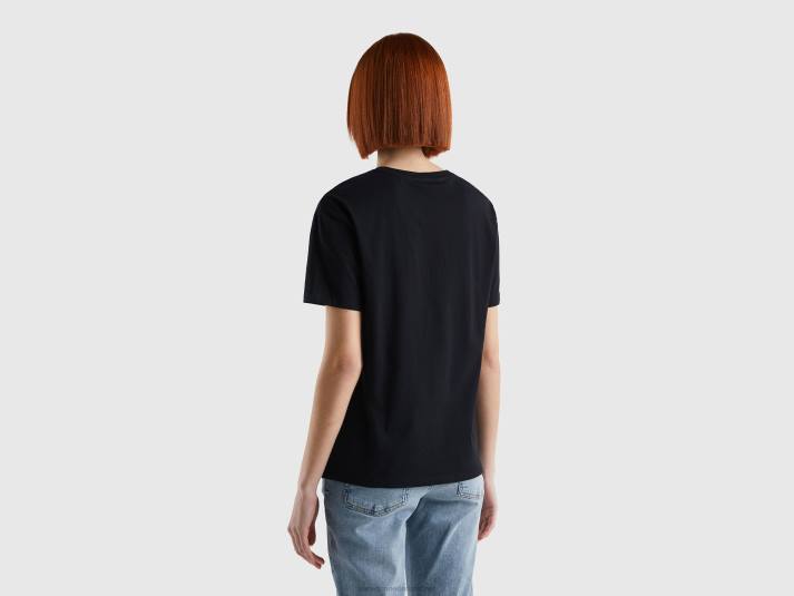 vrouwen Benetton T-shirt met korte mouwen van 100% katoen zwart 4R62339