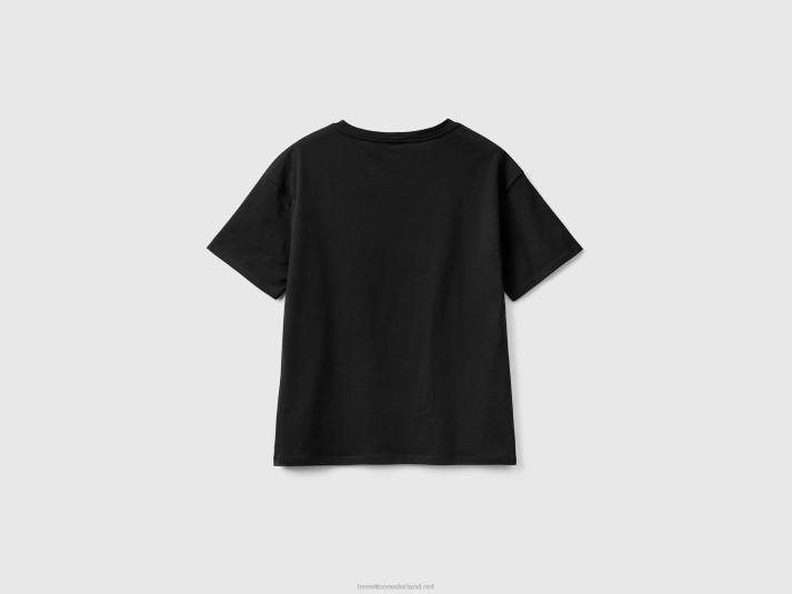 vrouwen Benetton T-shirt met korte mouwen van 100% katoen zwart 4R623832