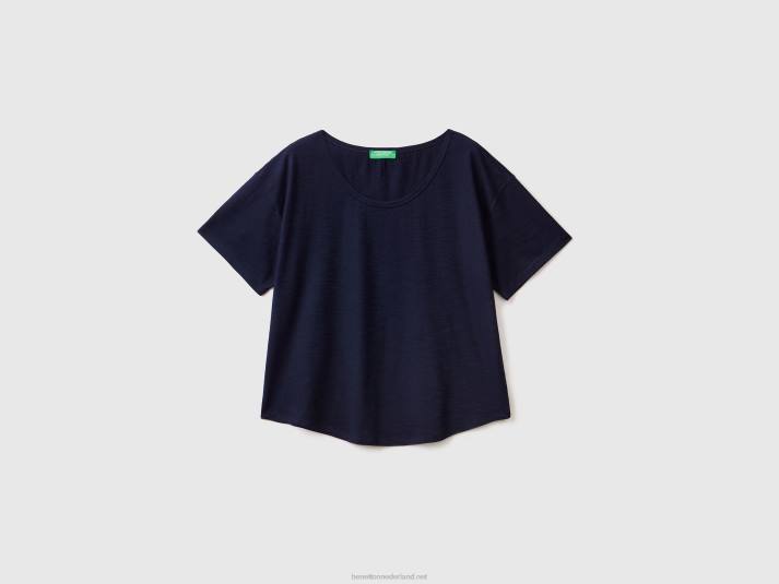 vrouwen Benetton T-shirt met korte mouwen van lichtgewicht katoen donkerblauw 4R62383