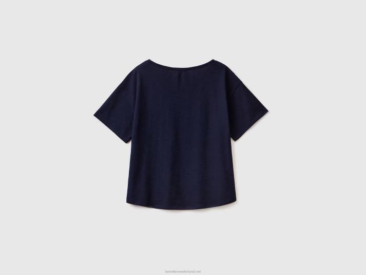vrouwen Benetton T-shirt met korte mouwen van lichtgewicht katoen donkerblauw 4R62383
