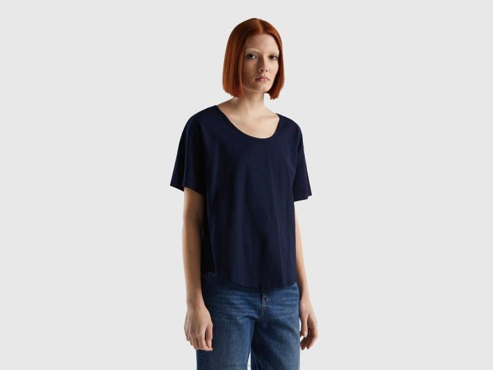 vrouwen Benetton T-shirt met korte mouwen van lichtgewicht katoen donkerblauw 4R623847