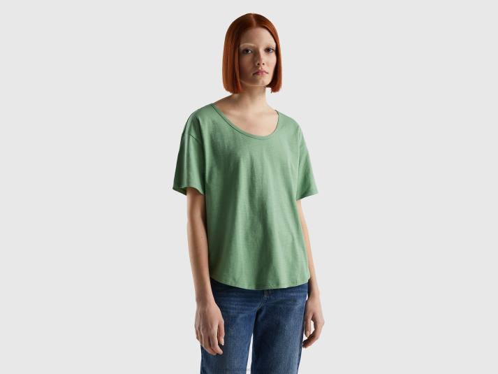 vrouwen Benetton T-shirt met korte mouwen van lichtgewicht katoen groente 4R623852