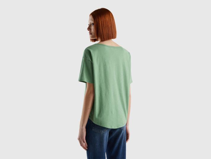 vrouwen Benetton T-shirt met korte mouwen van lichtgewicht katoen groente 4R623852