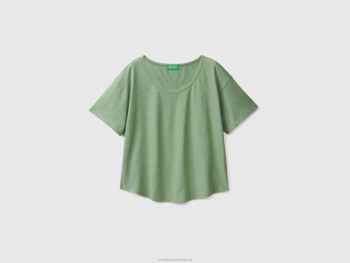 vrouwen Benetton T-shirt met korte mouwen van lichtgewicht katoen groente 4R623852