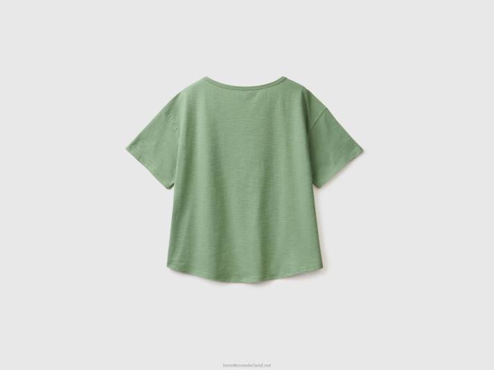 vrouwen Benetton T-shirt met korte mouwen van lichtgewicht katoen groente 4R623852