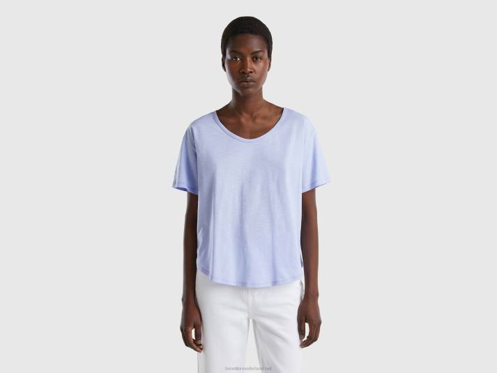 vrouwen Benetton T-shirt met korte mouwen van lichtgewicht katoen lavendel 4R62415