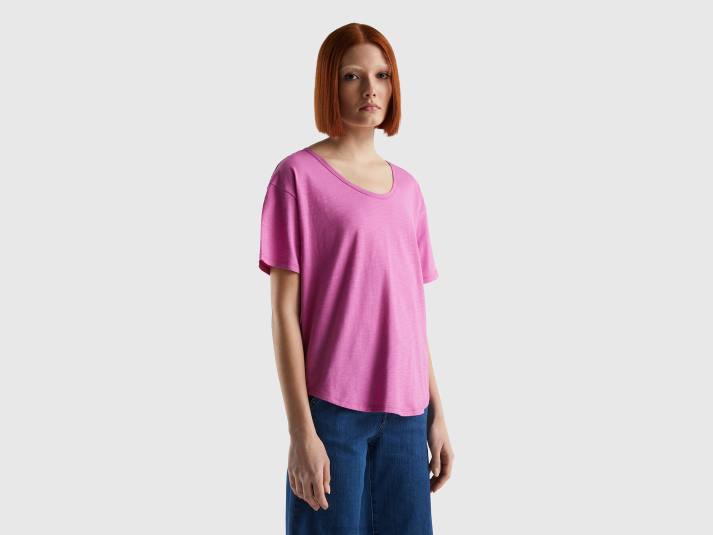 vrouwen Benetton T-shirt met korte mouwen van lichtgewicht katoen roze 4R62399