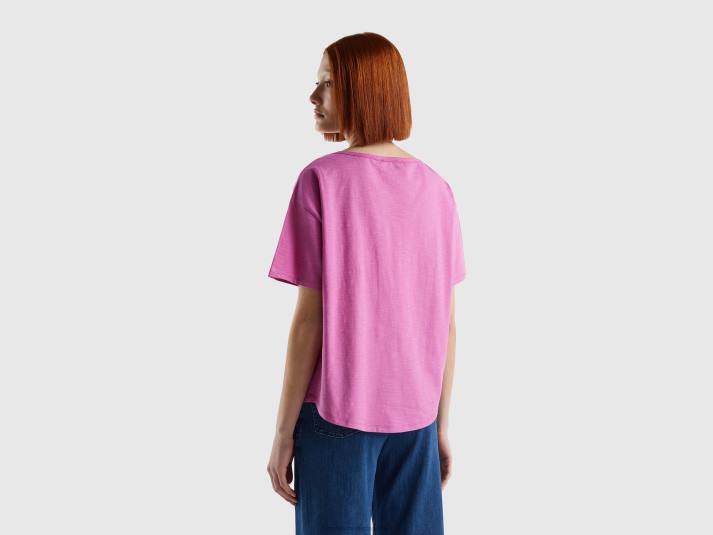 vrouwen Benetton T-shirt met korte mouwen van lichtgewicht katoen roze 4R62399