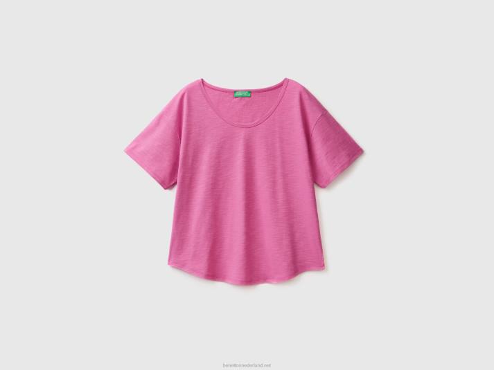 vrouwen Benetton T-shirt met korte mouwen van lichtgewicht katoen roze 4R62399