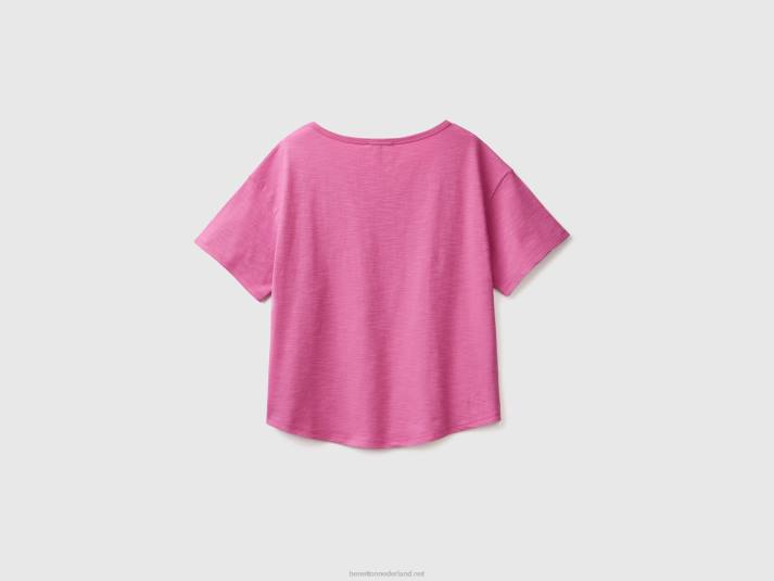 vrouwen Benetton T-shirt met korte mouwen van lichtgewicht katoen roze 4R62399