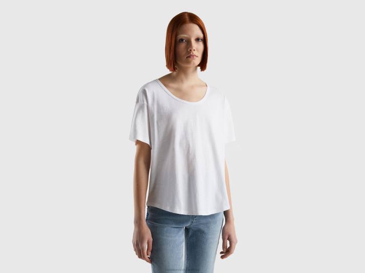 vrouwen Benetton T-shirt met korte mouwen van lichtgewicht katoen wit 4R62327